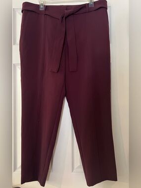 NEW Ann Taylor NWT High Waist Everyday Belted Ankle Deep Berry Pants Size 12